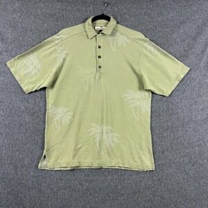 Tommy Bahama Polo Shirt Mens Small Green Palm Tree Silk Cotton Tropical Beach